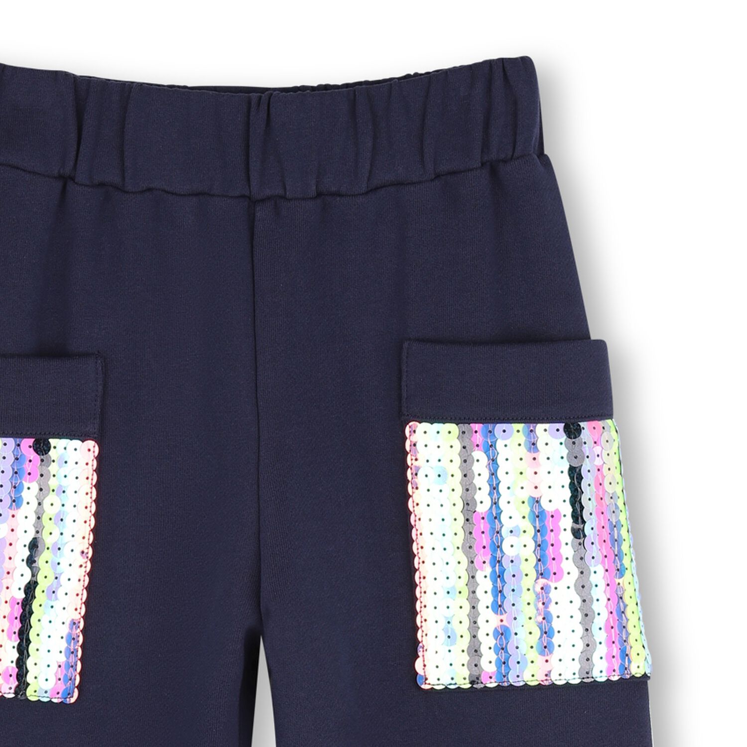 Girls Navy Blue Sequin Pocket Trousers, 1, hi-res