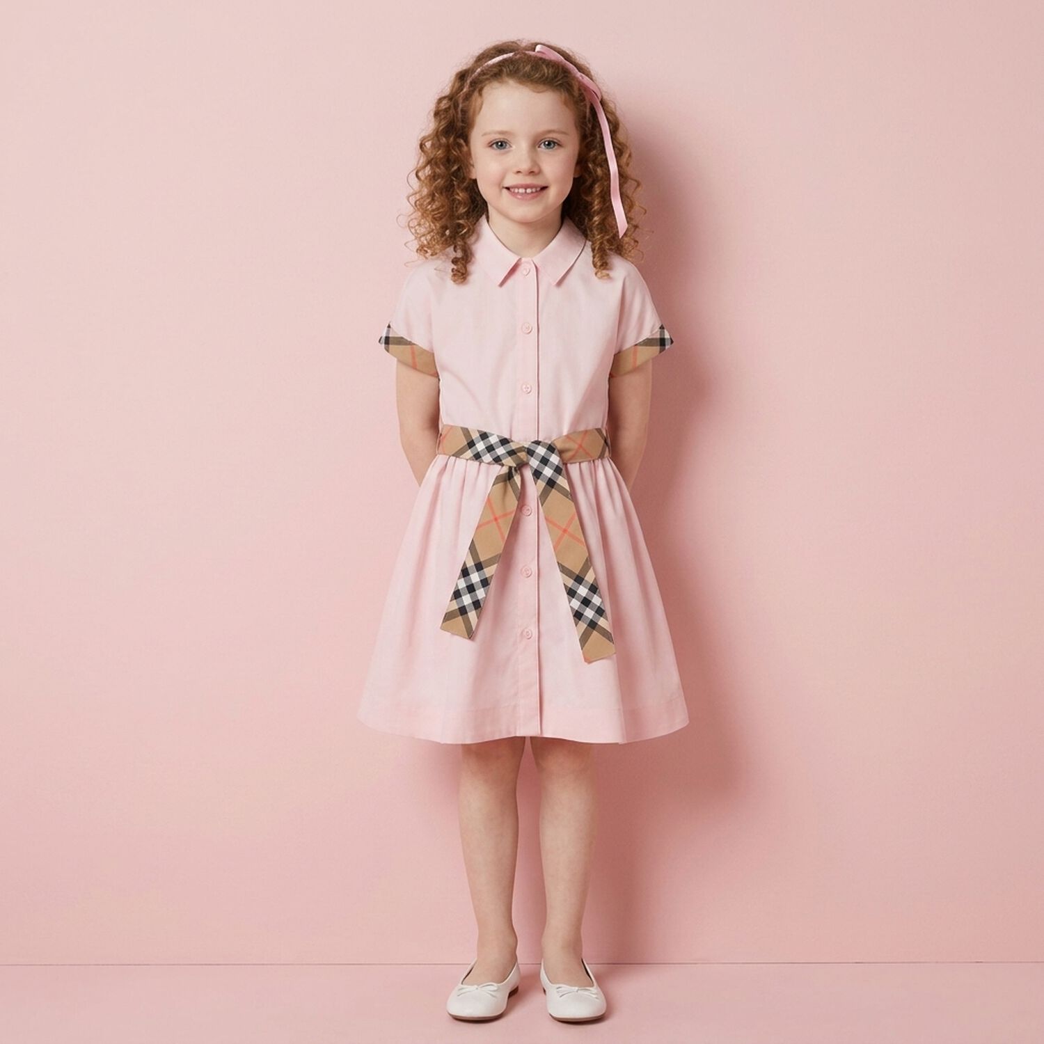 Girls Pink Check Dress, 1, hi-res