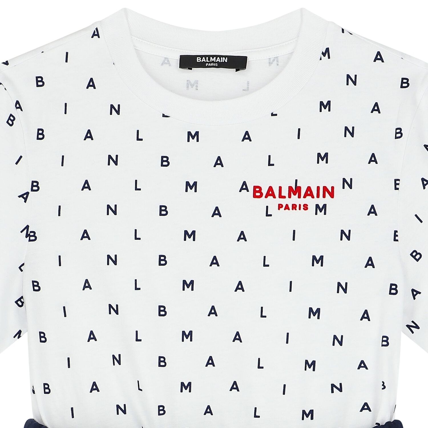 Girls White & Navy Blue Logo Dress, 1, hi-res