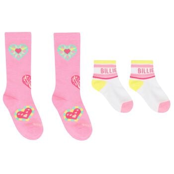 Girls Pink Heart Jacquard Socks ( 2-Pack )