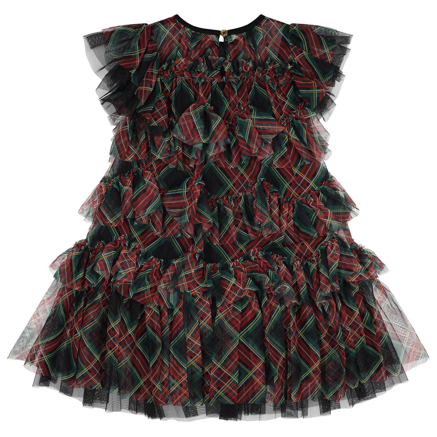 Girls Black, Green & Red Etta Tartan Tulle Dress, 1, hi-res
