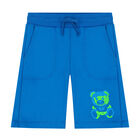 Boys White & Blue Teddy Logo Shorts Set, 1, hi-res
