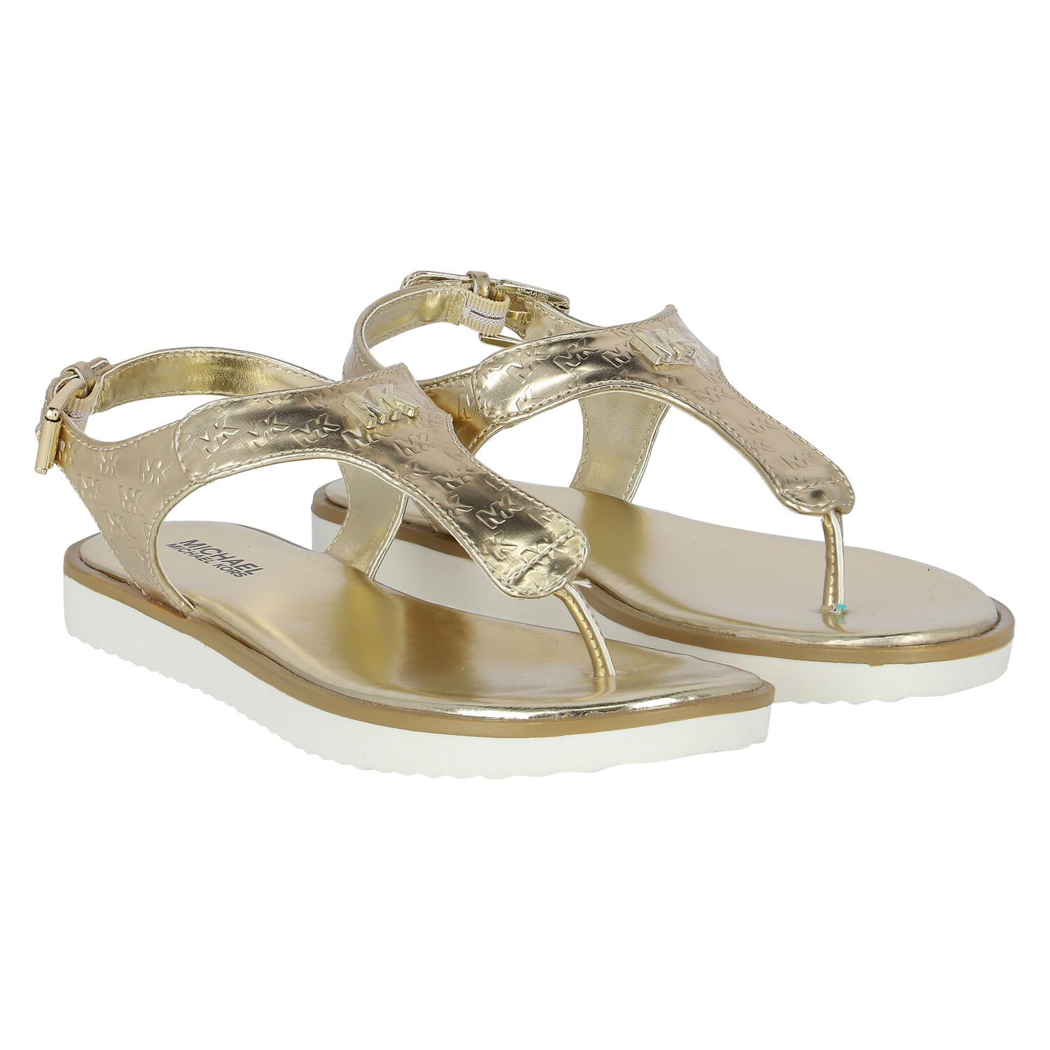 Girls Gold Logo Sandals, 1, hi-res