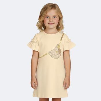 Girls Beige Bag Logo Dress