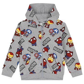 Boys Grey Marvel Hooded Zip Up Top