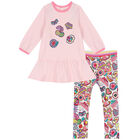 طقم فستان بنات بالشعار باللون الوردى, 1, hi-res