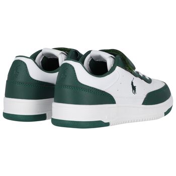 Boys White & Green Logo Trainers