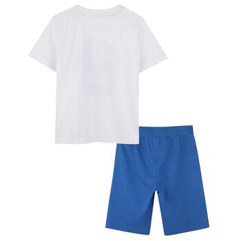 Boys White & Blue Logo Shorts Set