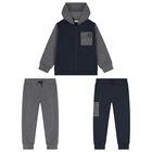 Boys Navy Blue & Grey Tracksuit Set ( 3 Piece ), 3, hi-res