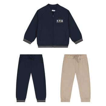 Younger Boys Navy Blue & Beige Tiger Tracksuit Set ( 3 Piece )