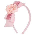 Girls Pink Flower & Bow Headband, 1, hi-res