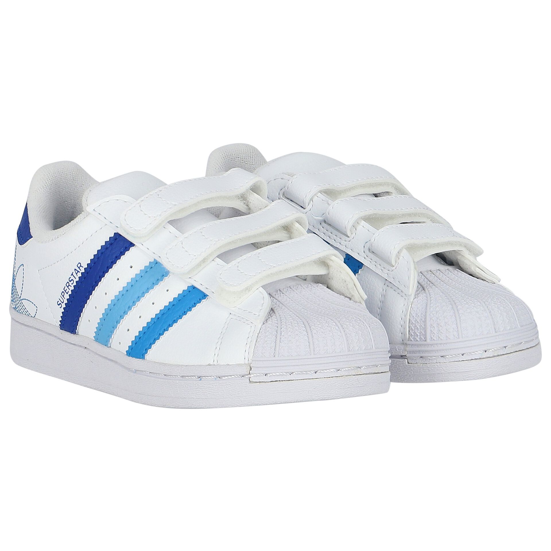 Adidas Kids White Blue Superstar CF Trainers Junior Couture