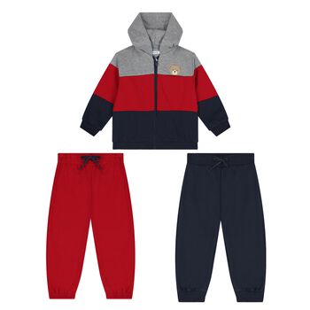 Younger Boys Grey, Red & Navy Blue 3-Piece Tracksuit