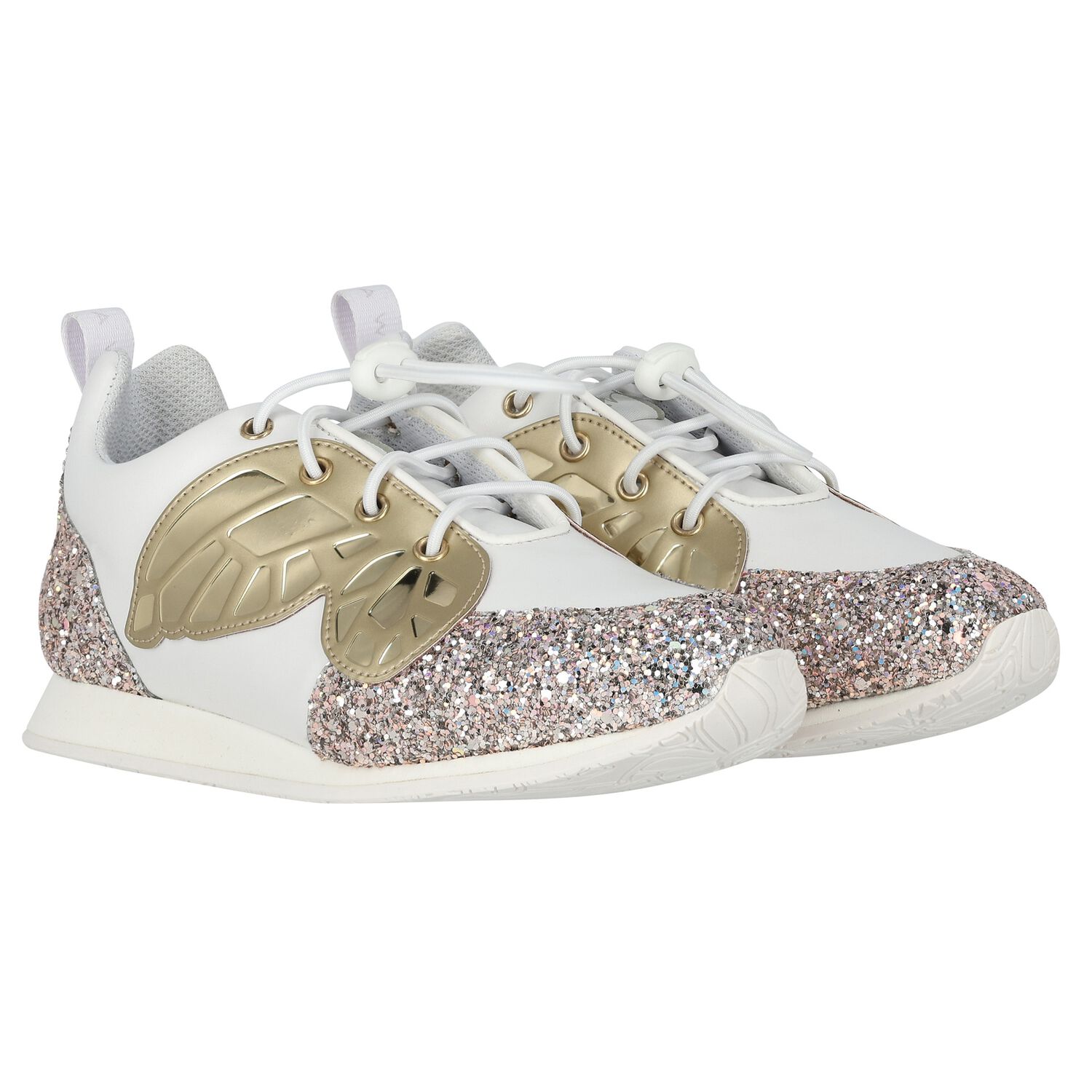 Girls White Embellished Butterfly Trainers, 1, hi-res