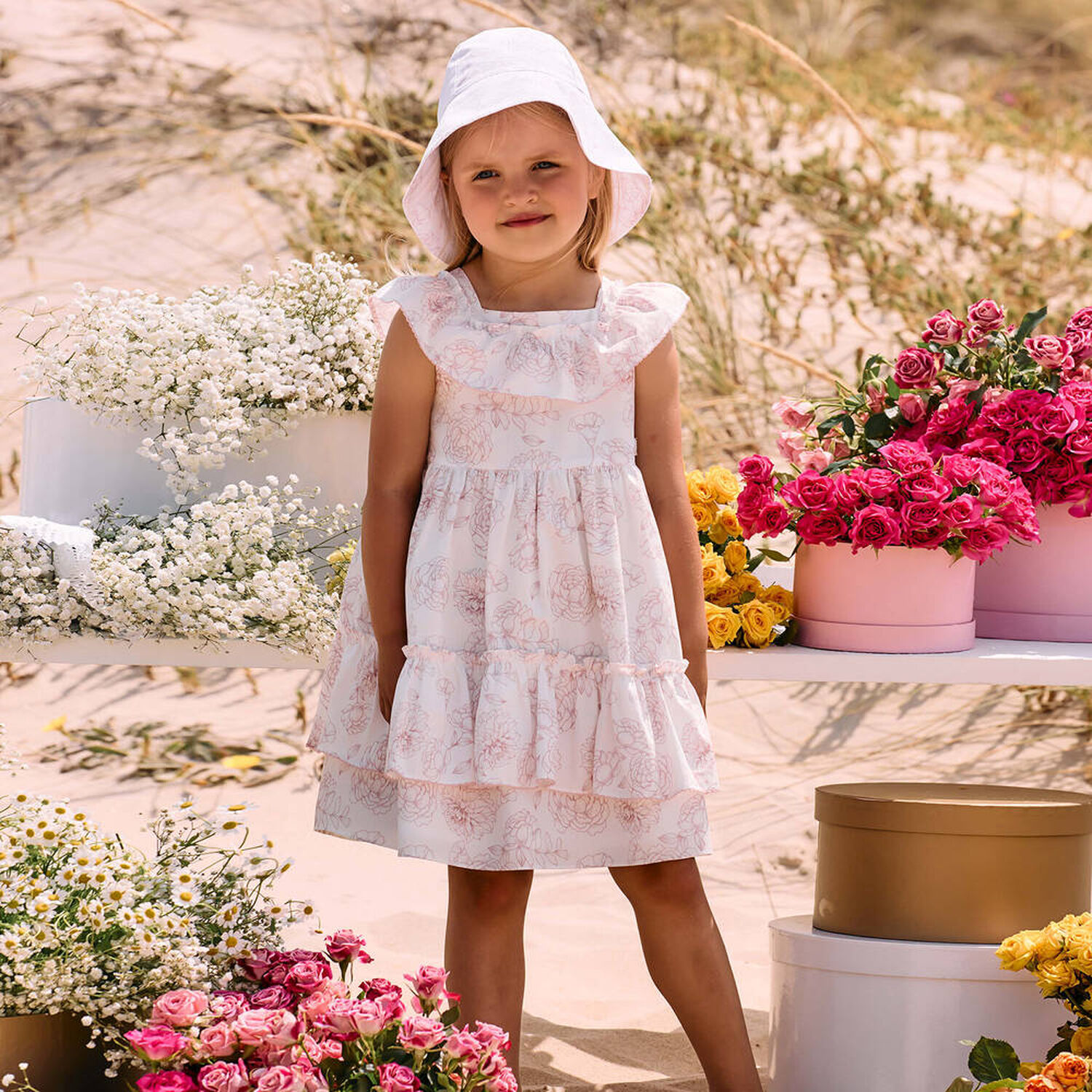 Girls White & Pink Floral Dress, 1, hi-res image number null