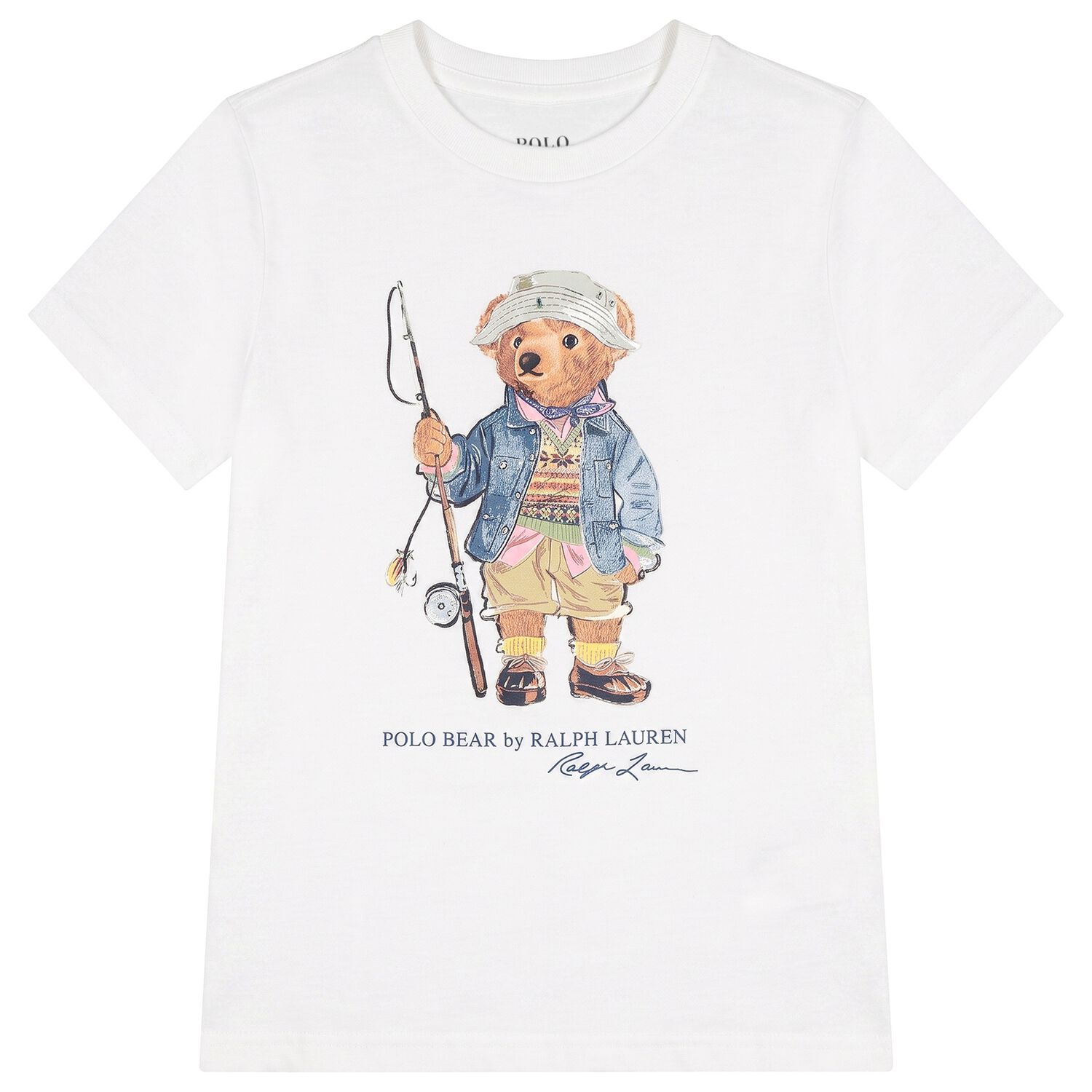 Boys White Fishing Polo Bear T-Shirt, 1, hi-res
