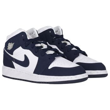 Navy Blue & White Air Jordan 1 Mid Trainers