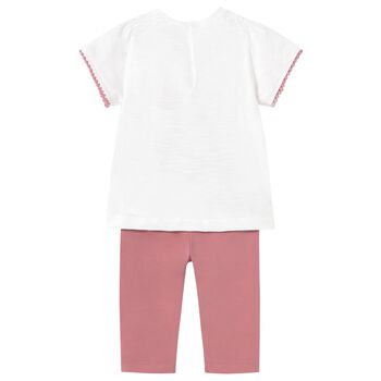Younger Girls White & Pink Leggings Set