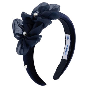 Girls Navy Blue Pearl Velvet Headband