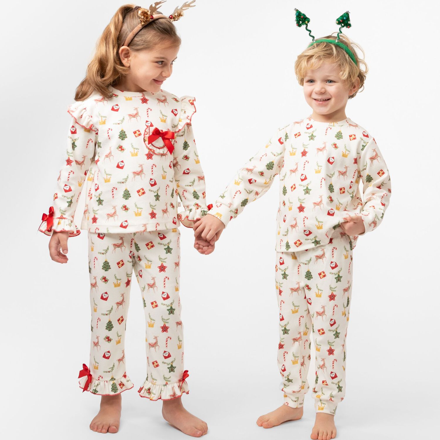 Girls Ivory & Red Ruffled Pyjamas, 1, hi-res