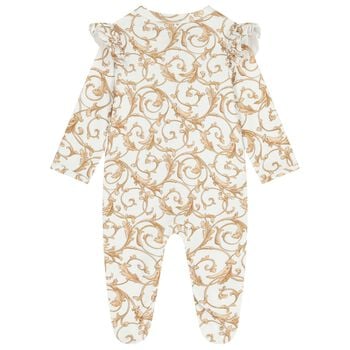 Baby Girls White & Gold Babygrow