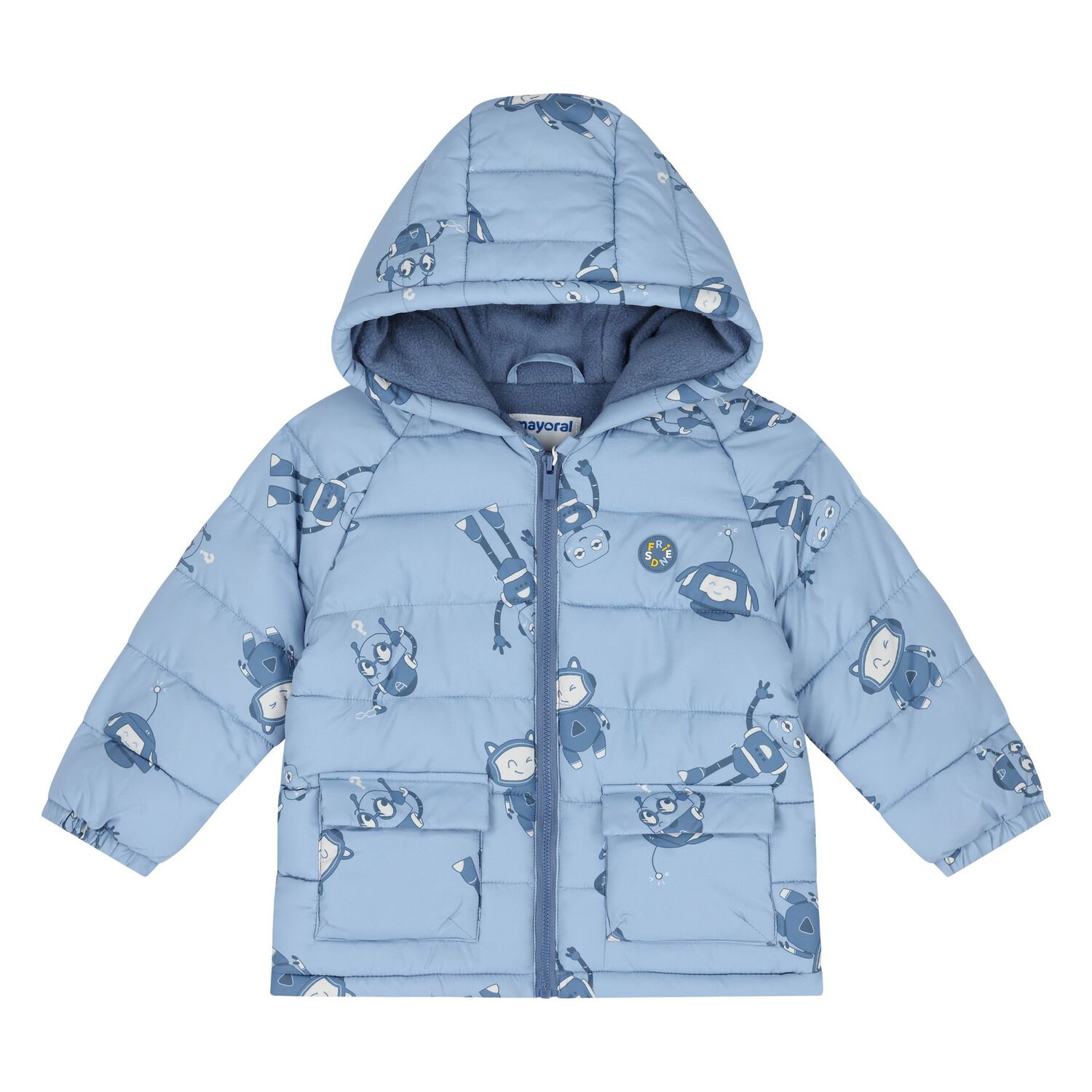 Younger Boys Blue Robot Puffer Jacket, 1, hi-res image number null