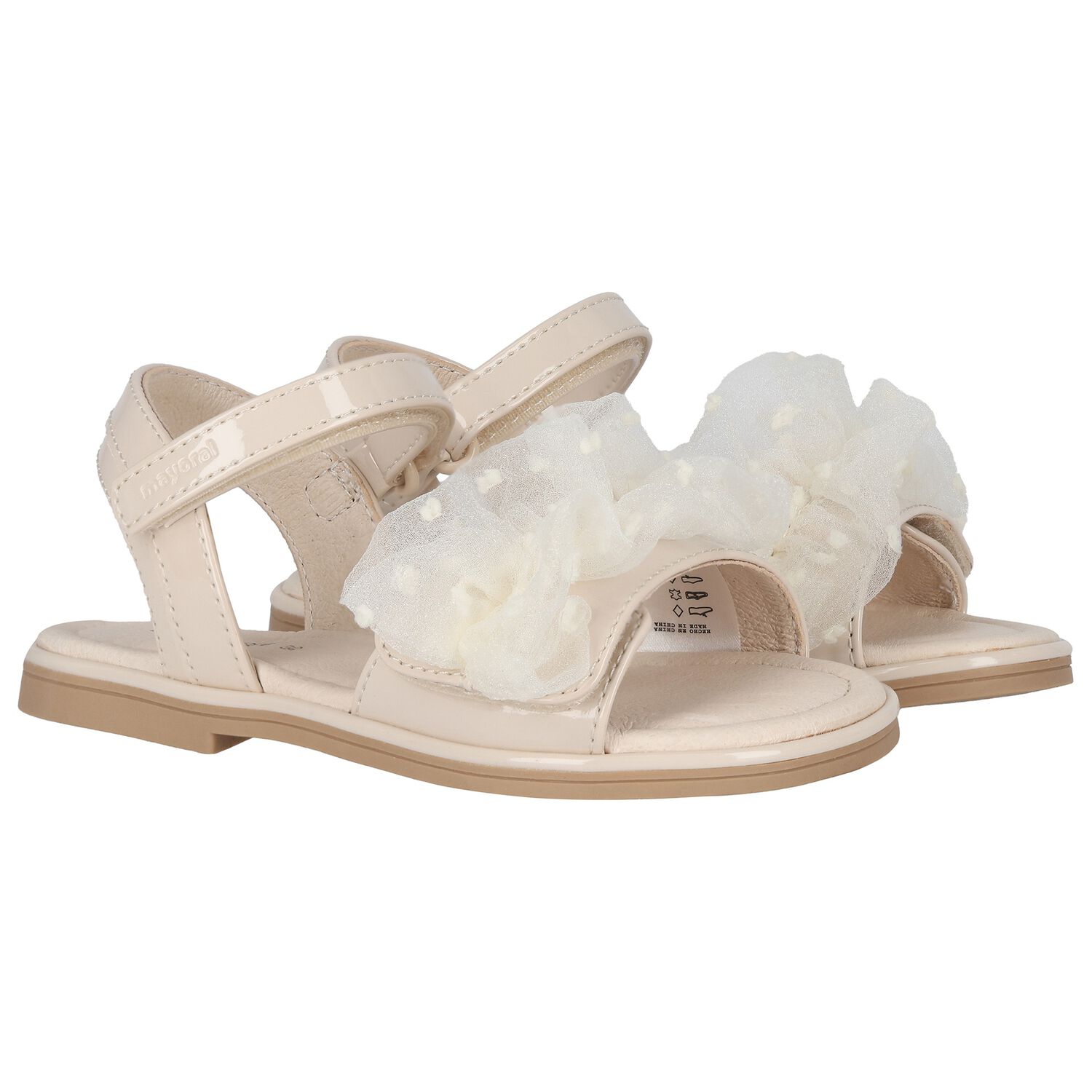 Girls Ivory Tulle Ruffle Sandals, 2, hi-res image number null