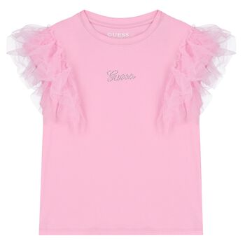 Girls Pink Logo Ruffled T-Shirt