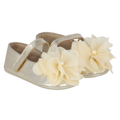 Baby Girls Gold Flower Shoes