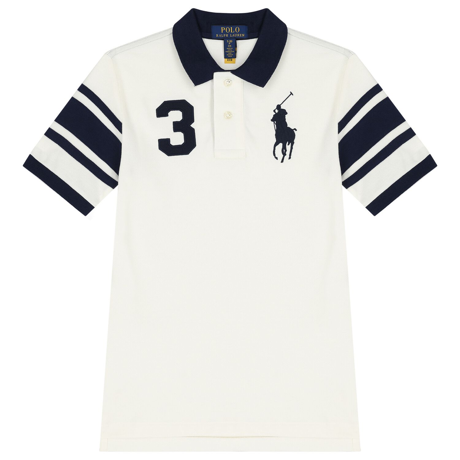 Boys White & Navy Blue Logo Polo Shirt, 1, hi-res