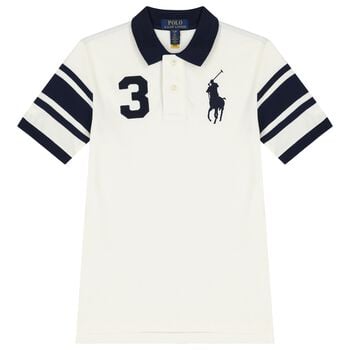 Boys White & Navy Blue Logo Polo Shirt