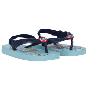 Boys Blue Marvel Logo Flip Flops