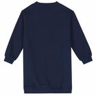 Girls Navy Holographic Logo Sweatshirt Dress, 1, hi-res