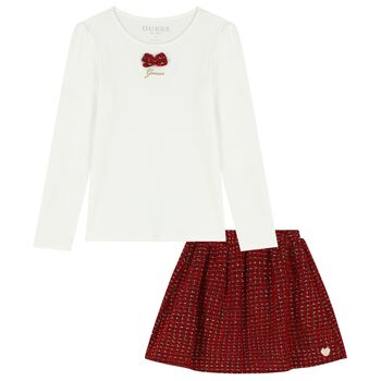 Girls White & Red Logo Skirt Set
