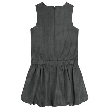 Girls Grey Embellished Striped Dress