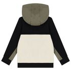 Boys Ivory, Green & Black Logo Hooded Zip Up Top, 2, hi-res