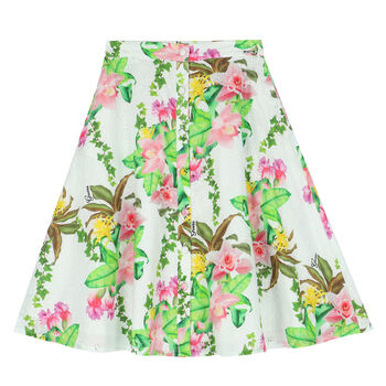 Girls White Broderie Anglaise Floral Skirt