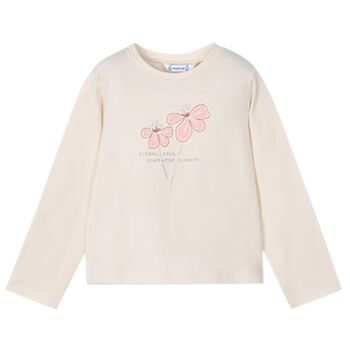 Girls Ivory Flower Long Sleeve Top