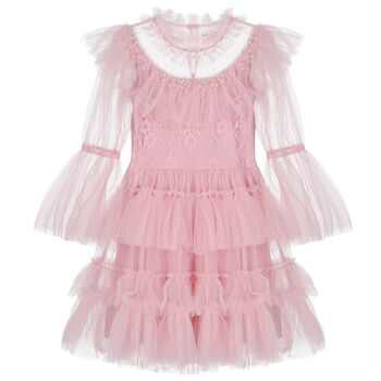 Girls Pink Ruffled Tulle Dress