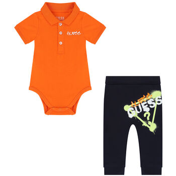 Baby Boys Orange & Navy Blue Bodysuit Set