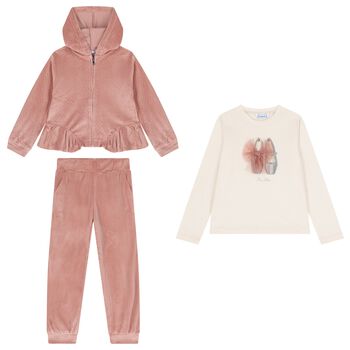 Girls Pink Velour Tracksuit Set  ( 3 Piece )
