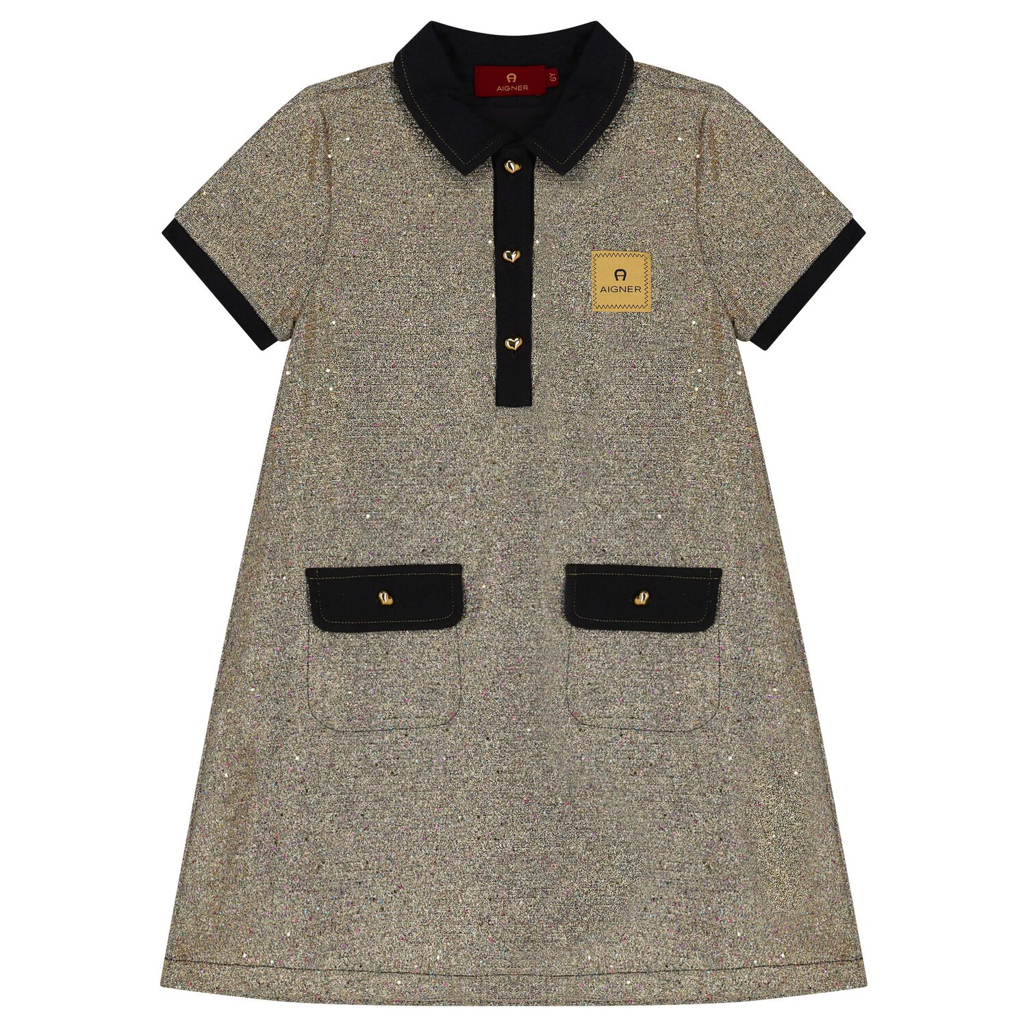 Girls Black & Gold Logo Dress, 1, hi-res image number null