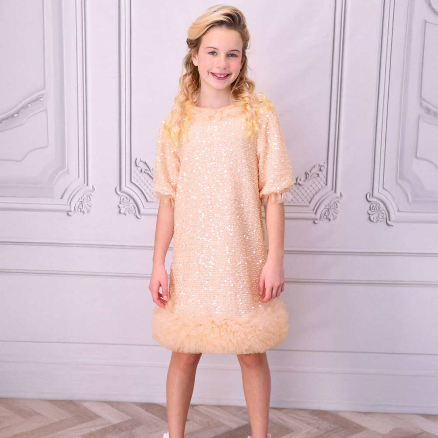 Girls Pink Embellished Dress, 1, hi-res