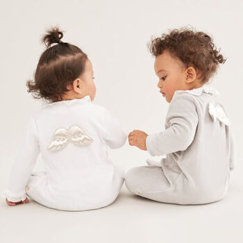 White & Silver Angel Wings Babygrow