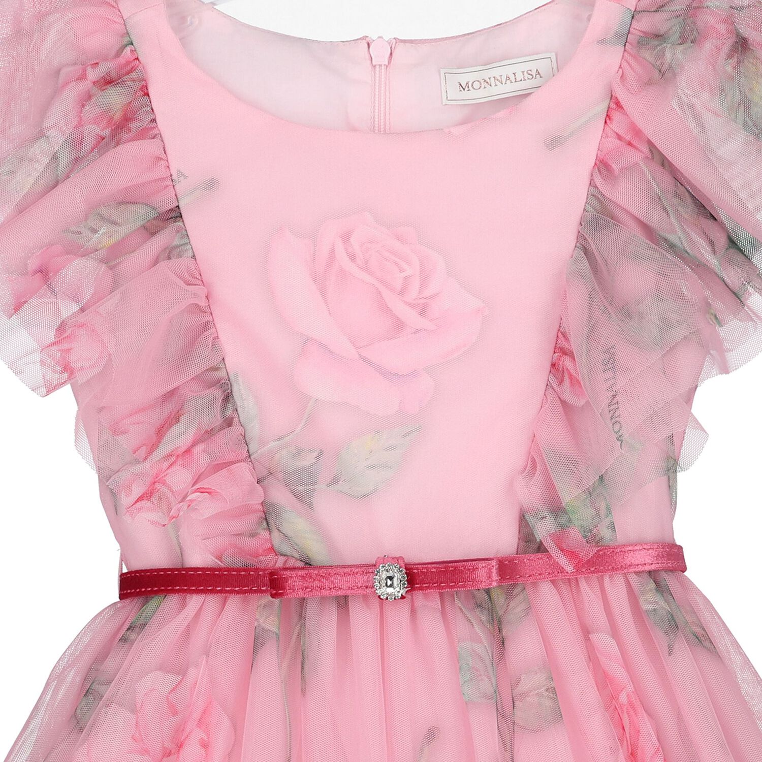 Girls Pink Rose Tulle Dress, 1, hi-res