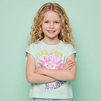 Girls Green Sequinned Sun T-Shirt