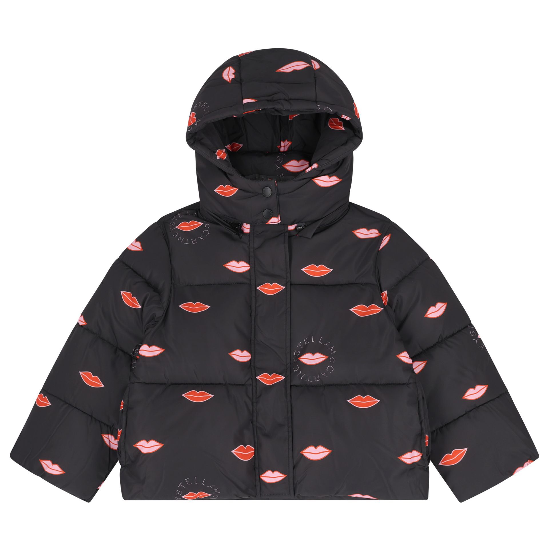 Stella McCartney Girls Black Lips & Logo Puffer Jacket | Junior