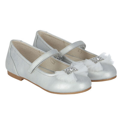 Girls Silver Bow Ballerina Shoes
