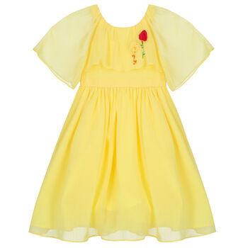 فستان بنات شيفون باللون الأصفر