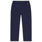 Boys Navy Blue Logo Trousers, 1, hi-res